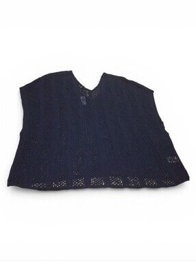 Talbots Navy Crochet V-Neck Sweater Top